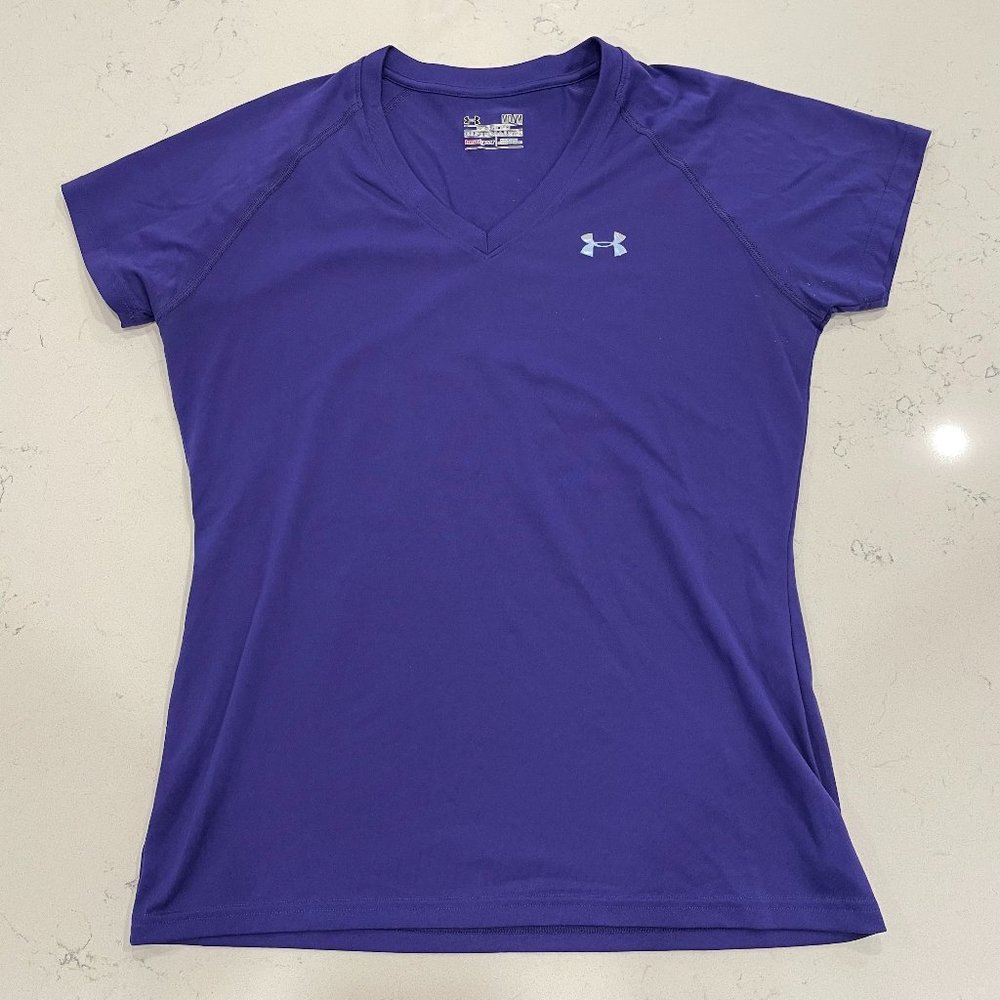 Under Armour Short Sleeve Semi-Fitted HeatGear Workout Top Purple Women’s Medium